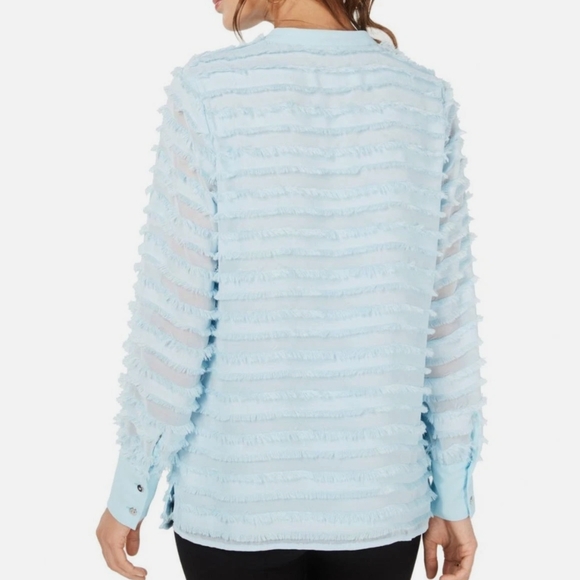 Alfani White Textured Blouse V-Neck Long Sleeve - Picture 4 of 16